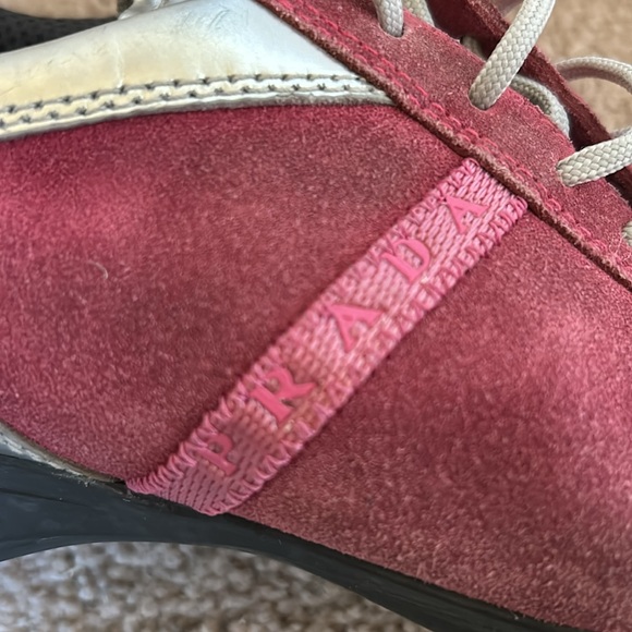 Prada Italy Red Stripe with silver leather and dark pink suede size 39 (US WM 9) - Picture 3 of 13